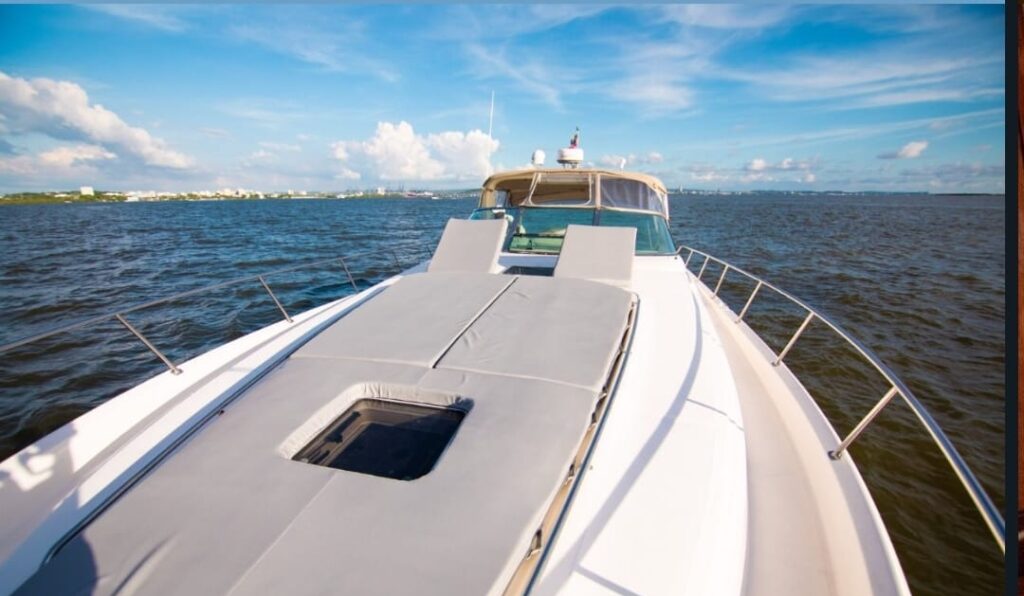 sun beds at bow of yacht